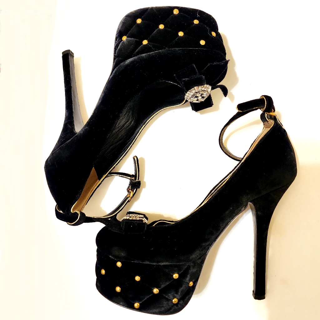 Dolce And Gabbana D&G Black Velvet 2009 Platform Victorian Shoes Sz 38.5